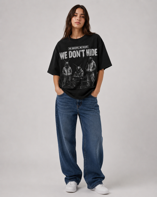 CJP We Don’t Hide Cockroach Janta Party T-Shirt — Black Oversized Tee