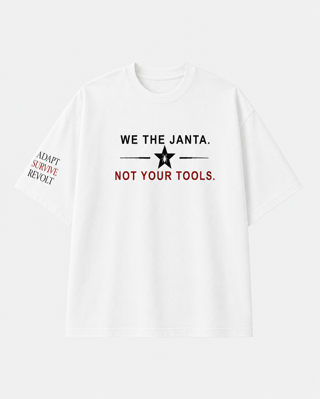 CJP We The Janta Cockroach Janta Party T-Shirt — White Oversized Tee