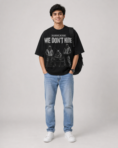CJP We Don’t Hide Cockroach Janta Party T-Shirt — Black Oversized Tee
