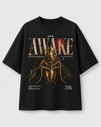 CJP AWAKE Cockroach Janta Party T-Shirt — Black Oversized Tee