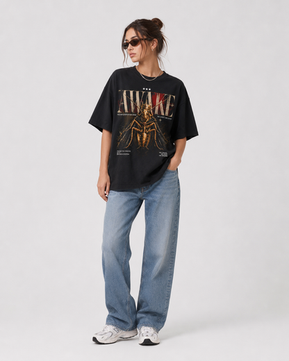 CJP AWAKE Cockroach Janta Party T-Shirt — Black Oversized Tee