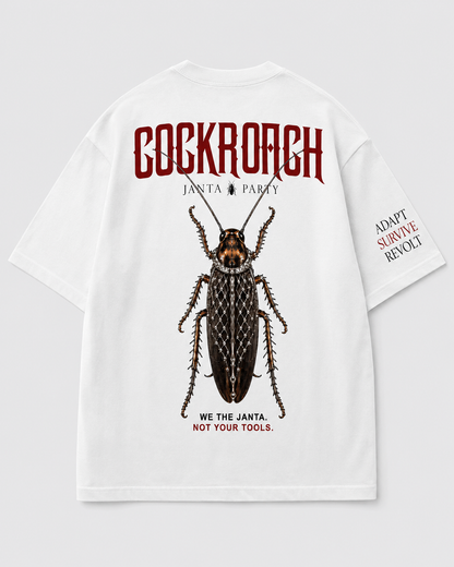 CJP We The Janta Cockroach Janta Party T-Shirt — White Oversized Tee